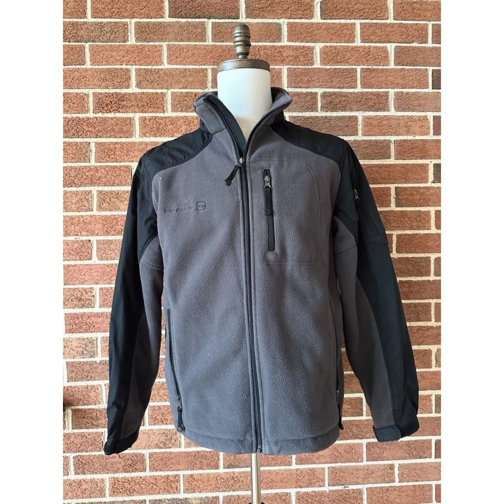 Free Country Mens Fleece Jacket Gray Black Colorblock Full Zip Pocket Size M